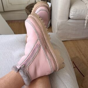 Anthropologie NWT Laidback London Setsu Side Zip Ankle Boot Light Pink Leather